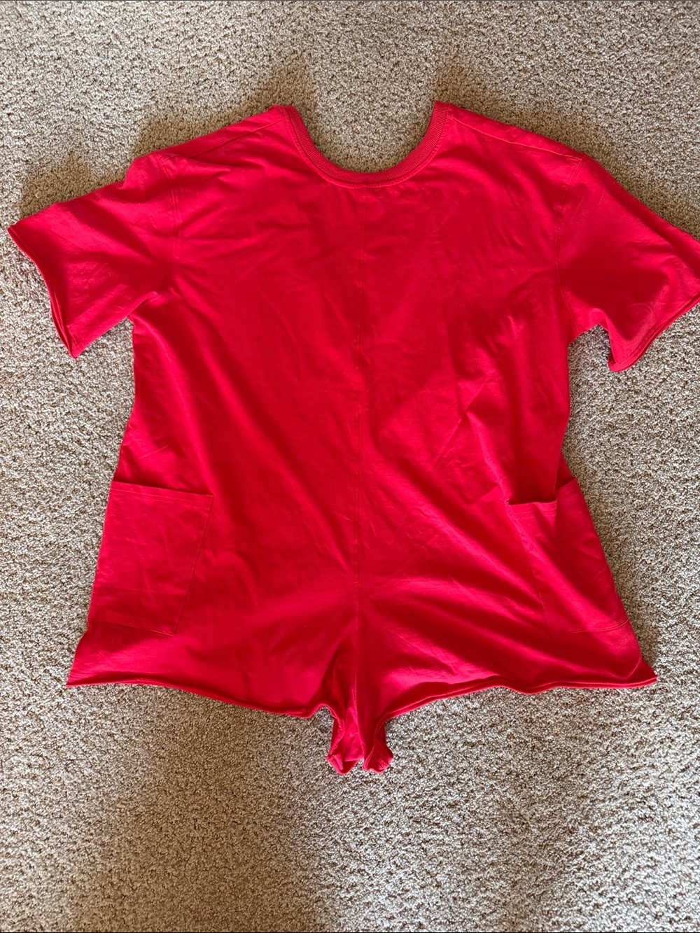 TCEC Bright Red Short-Sleeve Romper with Front Pockets